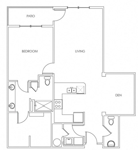 Floor plan for 1 bed, 1.5 baths, 1057 sqft